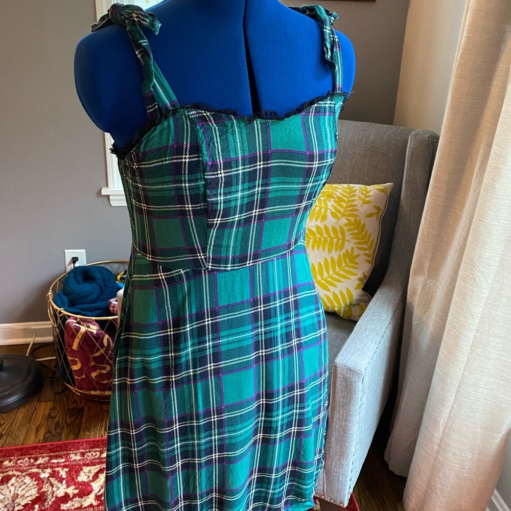 NWOT 90s style plaid dress with tie straps